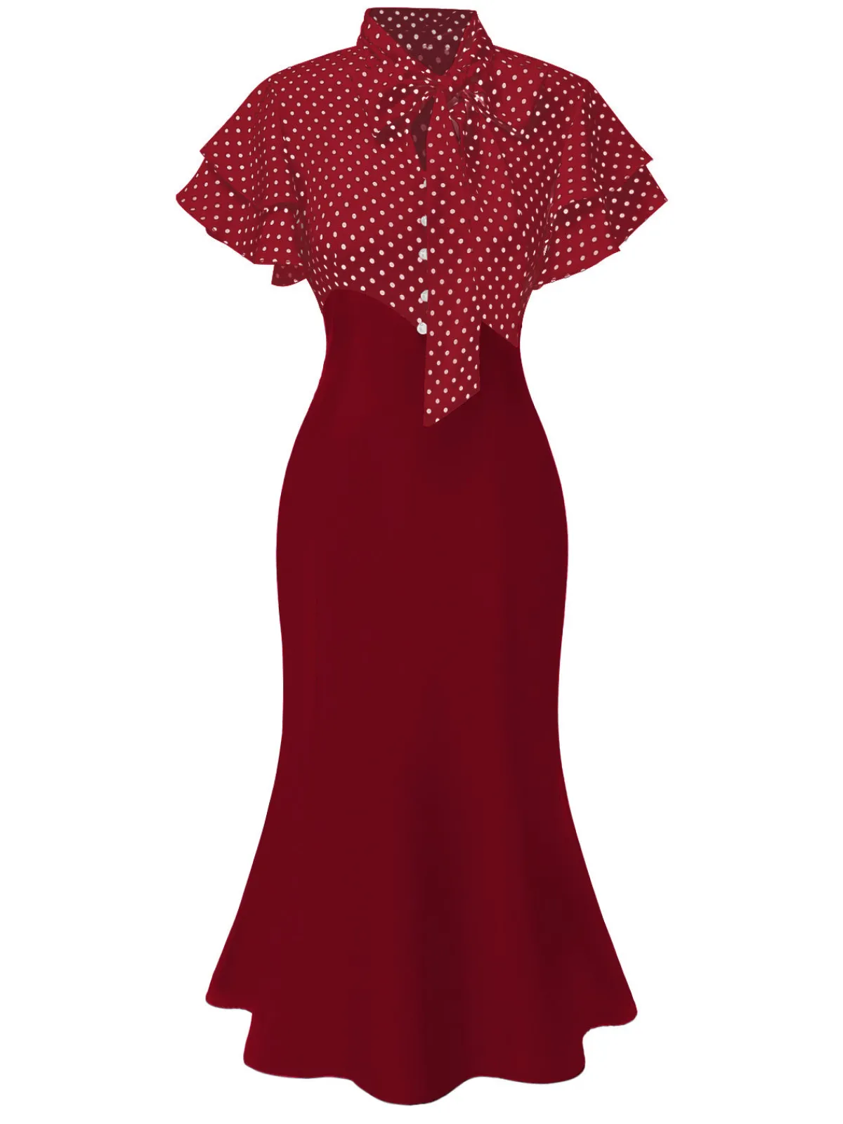 Outlet Retro Stage Black 1930s Dots Tie Neck Mermaid Dress