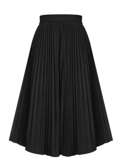 Hot Retro Stage 1950s Elegant Pleated Skirt Black