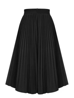 Hot Retro Stage 1950s Elegant Pleated Skirt Black