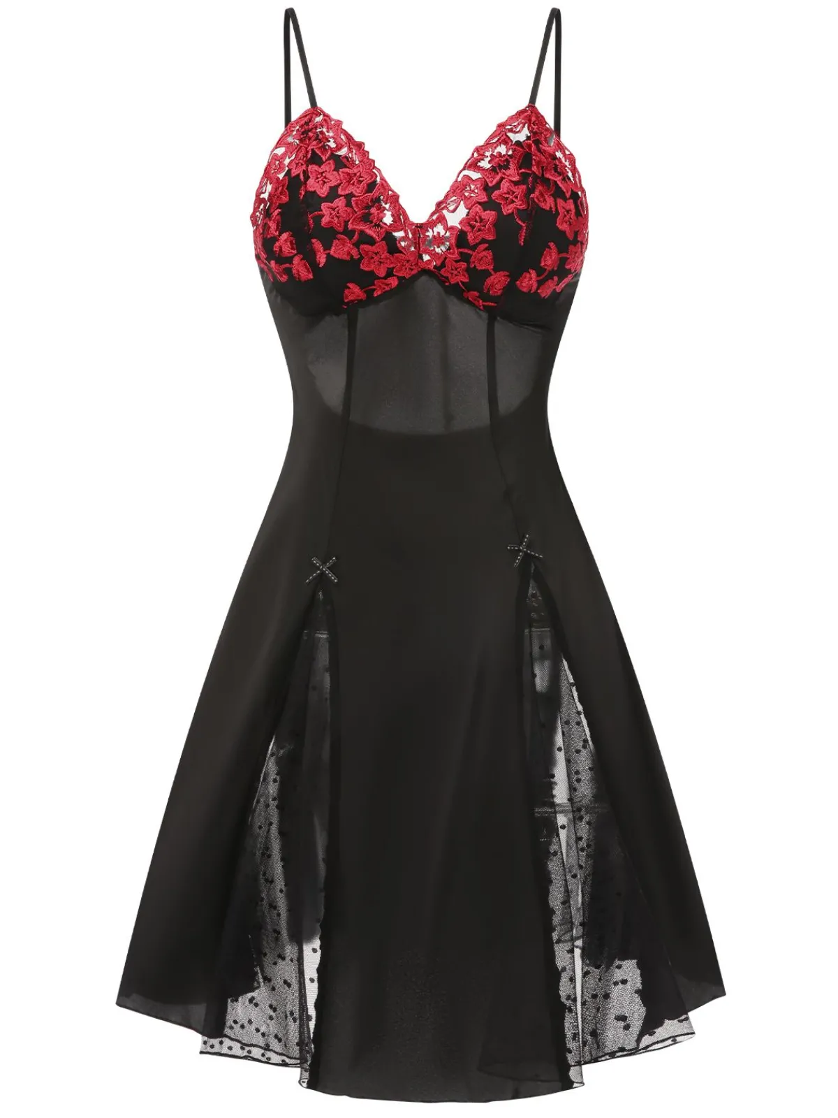 Best Retro Stage 1940s Embroidered Satin Lace Nightdress Black