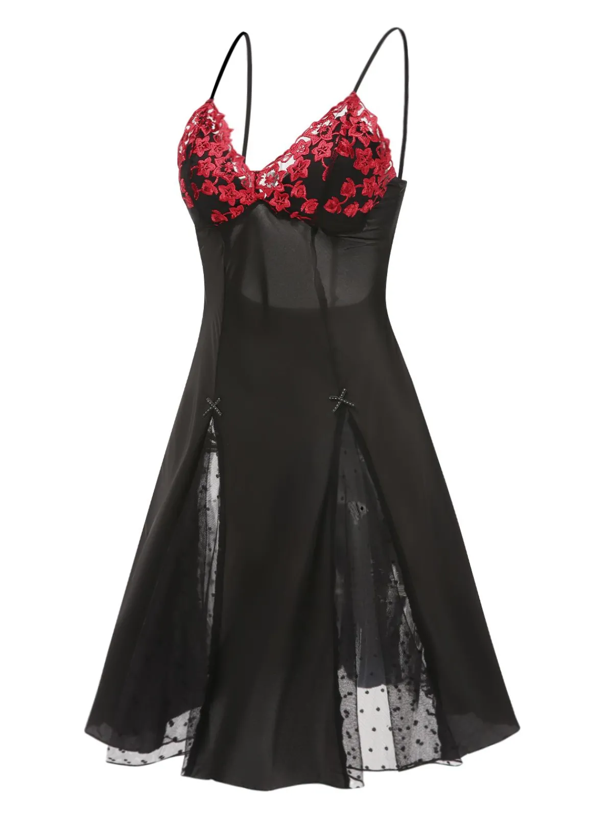 Best Retro Stage 1940s Embroidered Satin Lace Nightdress Black