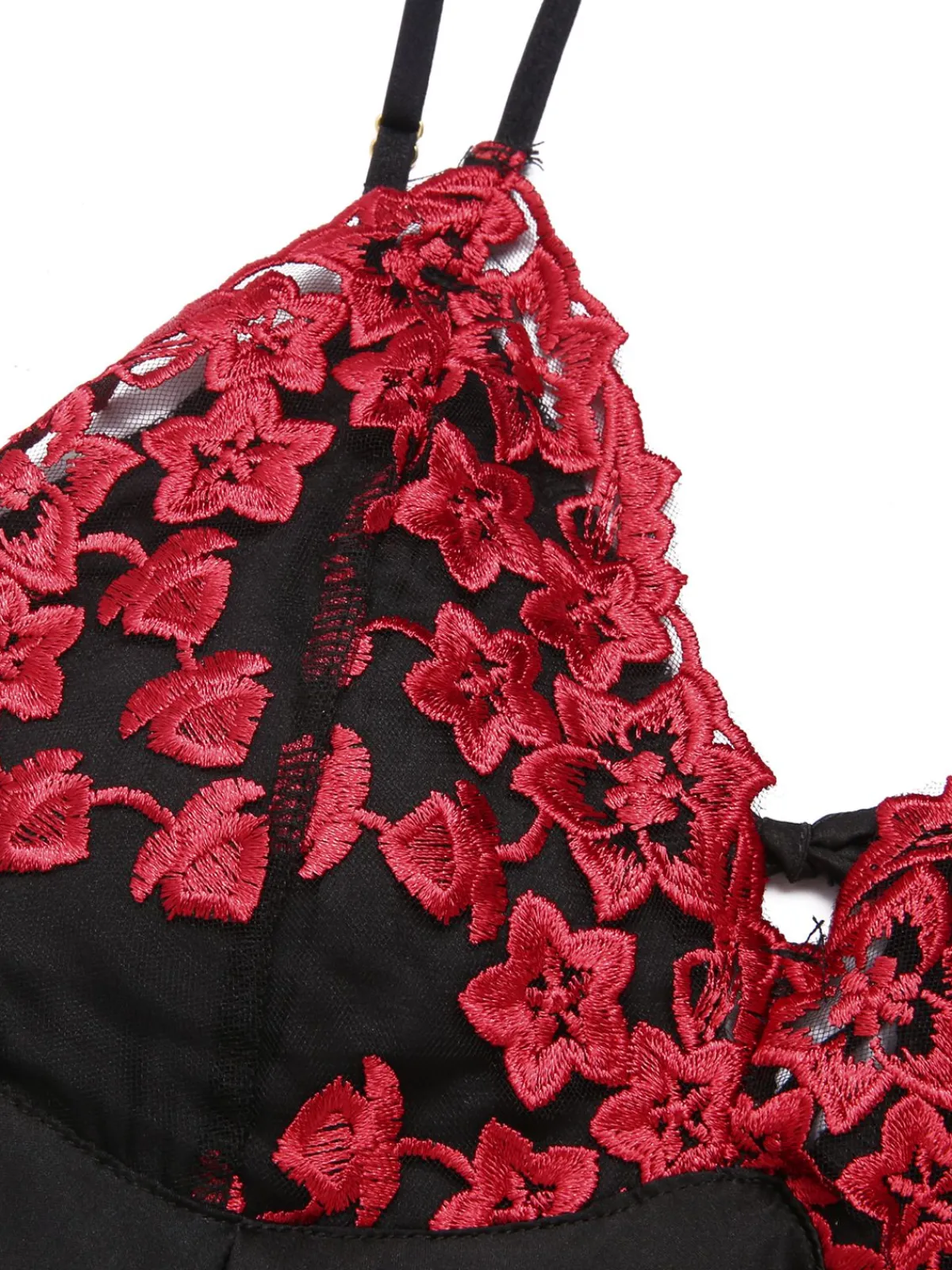 Best Retro Stage 1940s Embroidered Satin Lace Nightdress Black