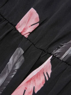 Hot Retro Stage 1930s Feather Print Spaghetti Strap Jumpsuit Black