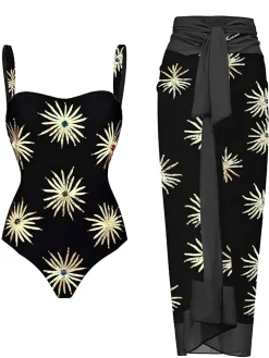 Fashion Retro Stage 1960s Firework Gilded One-Piece Swimsuit & Cover-Up Black