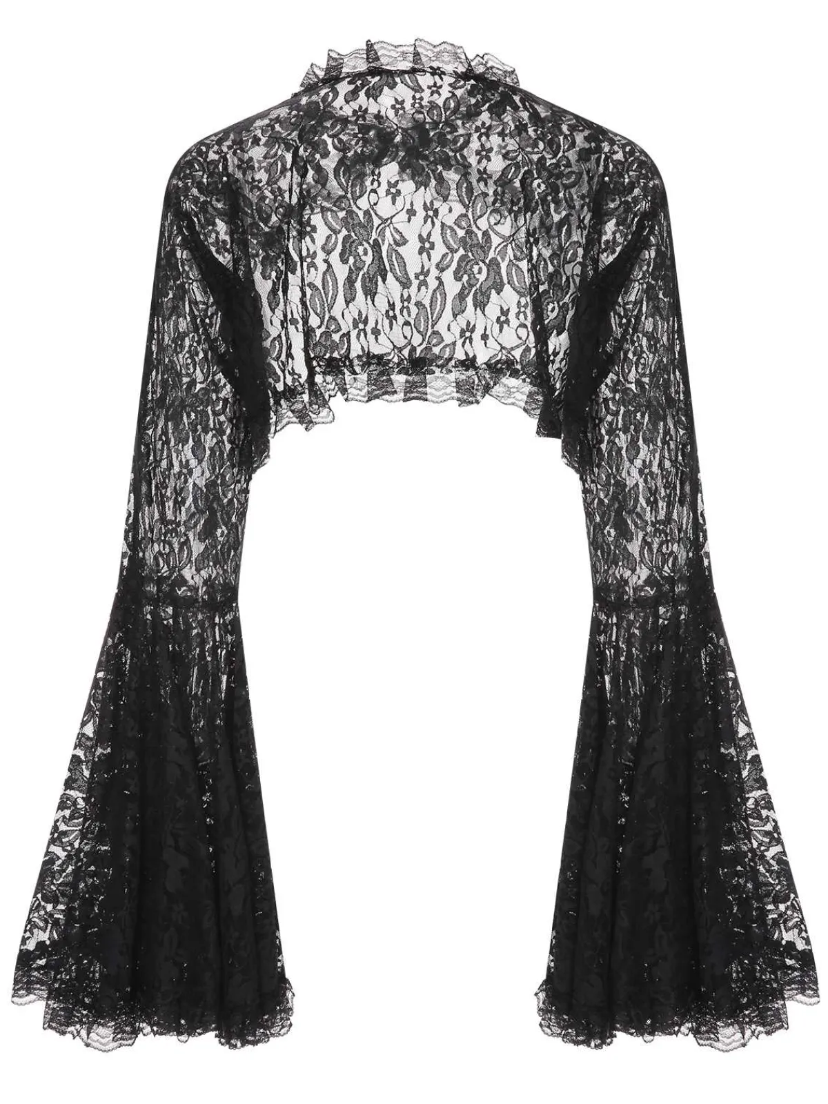 Online Retro Stage 1970s Flare Sleeved Lace Sheer Cape Black