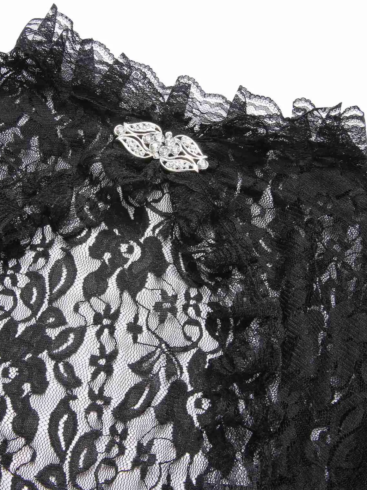 Online Retro Stage 1970s Flare Sleeved Lace Sheer Cape Black
