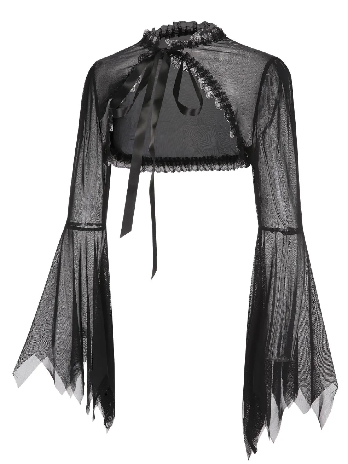 Outlet Retro Stage 1950s Flare Sleeved Lace-Up Sheer Cape Black