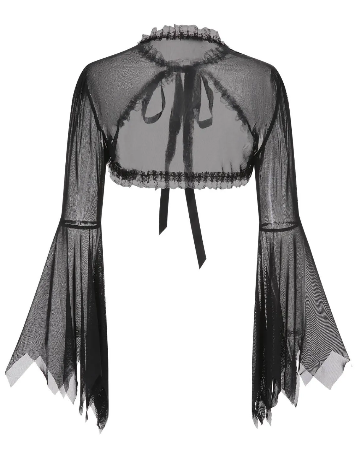 Outlet Retro Stage 1950s Flare Sleeved Lace-Up Sheer Cape Black