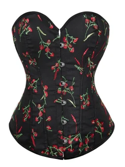 Clearance Retro Stage 1970s Floral Embroidered Corset Top Black