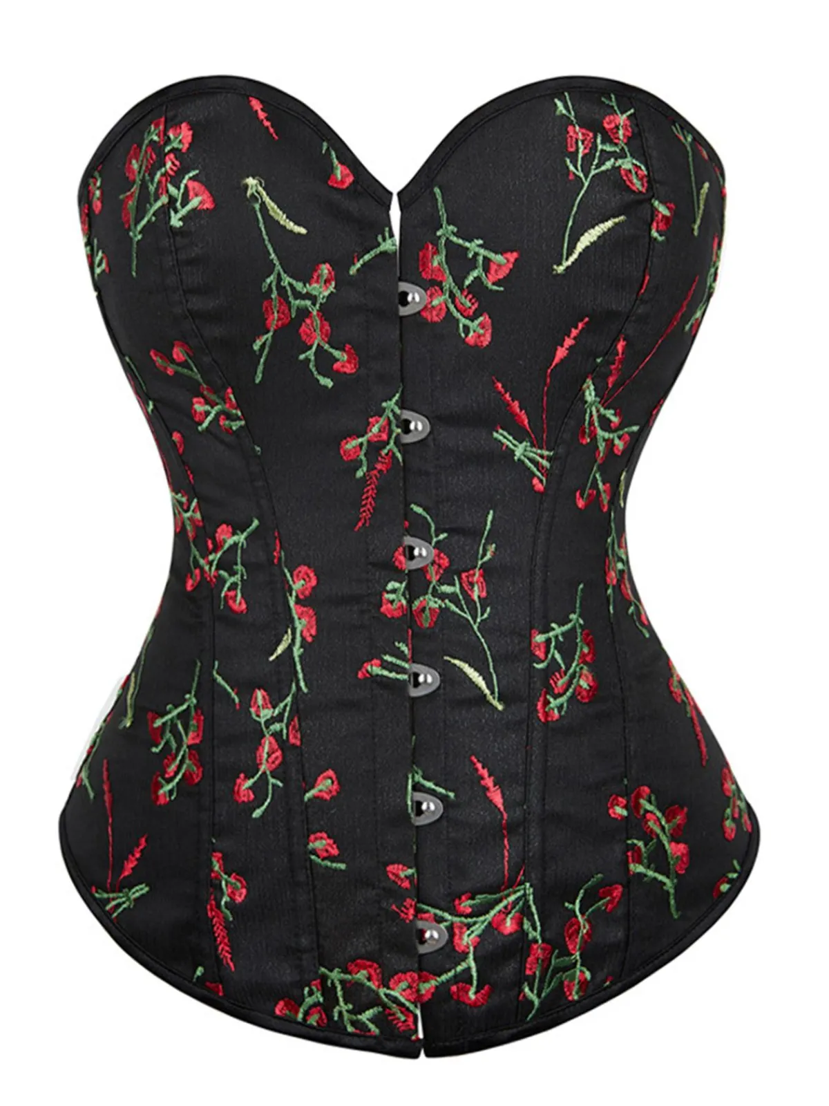 Clearance Retro Stage 1970s Floral Embroidered Corset Top Black
