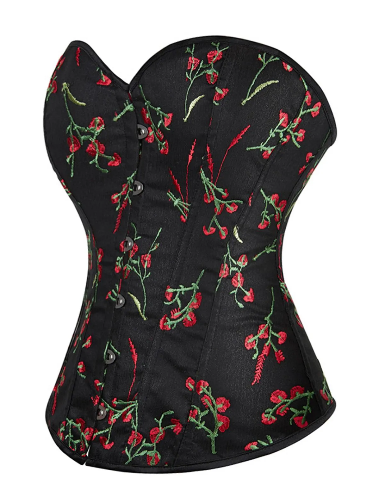 Clearance Retro Stage 1970s Floral Embroidered Corset Top Black
