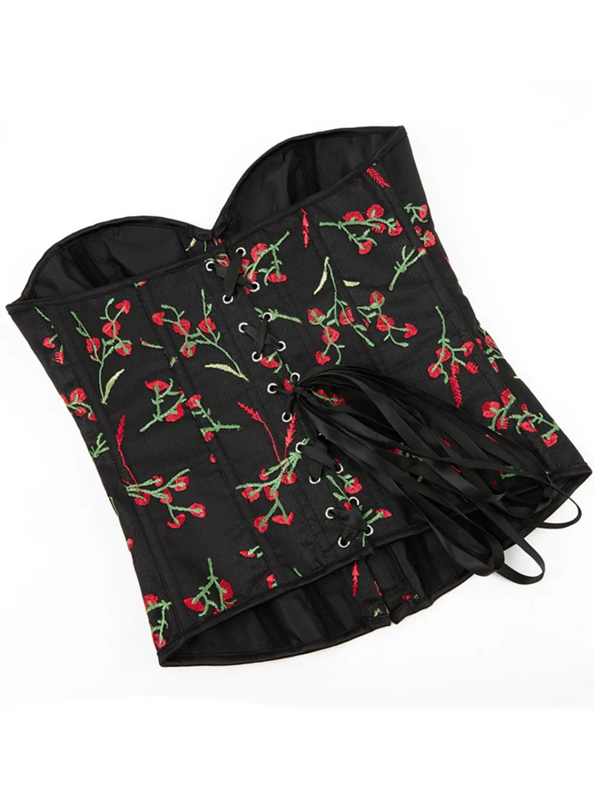 Clearance Retro Stage 1970s Floral Embroidered Corset Top Black