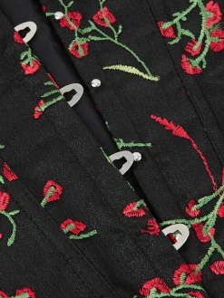 Clearance Retro Stage 1970s Floral Embroidered Corset Top Black