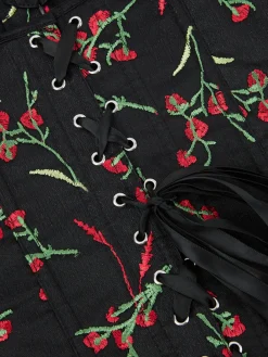 Clearance Retro Stage 1970s Floral Embroidered Corset Top Black