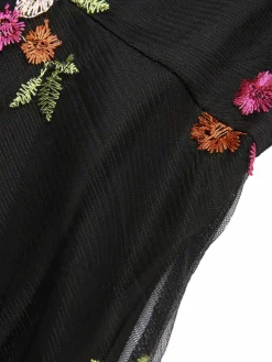 Outlet Retro Stage 1970s Floral Embroidered Mesh Strap Dress Black