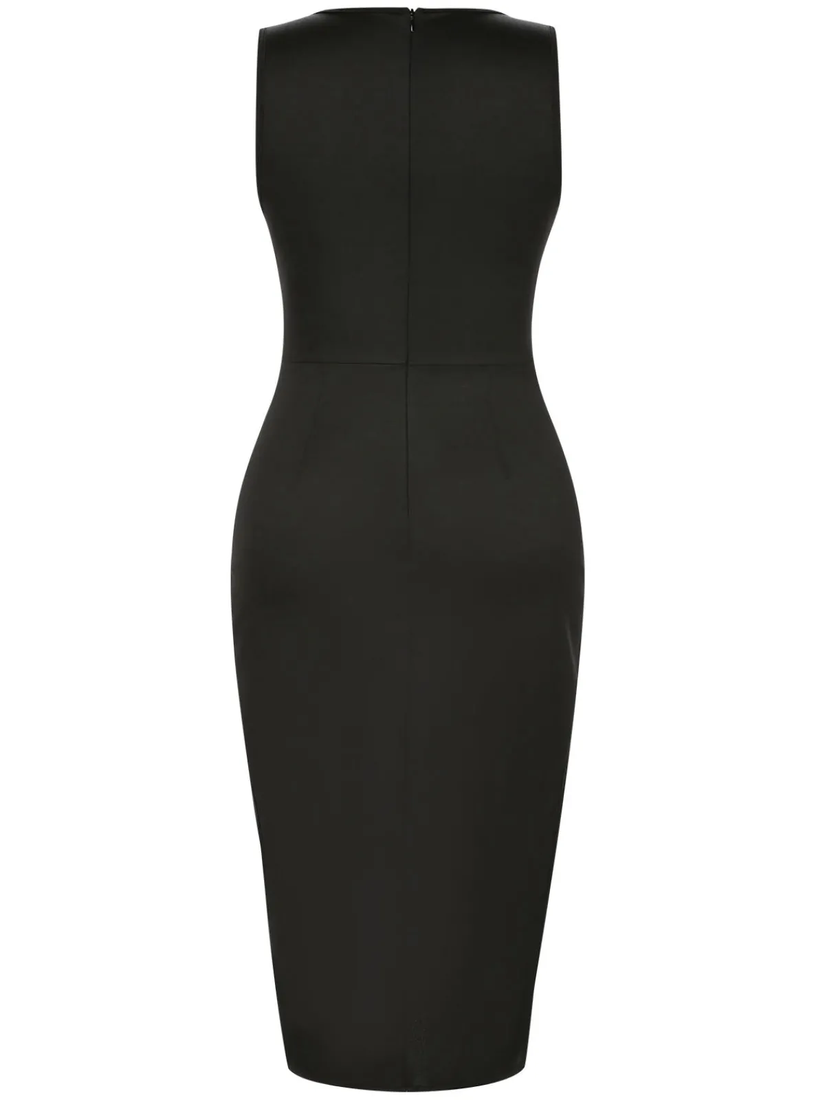 Online Retro Stage 1960s Floral Lace Slit Sleeveless Dress Black