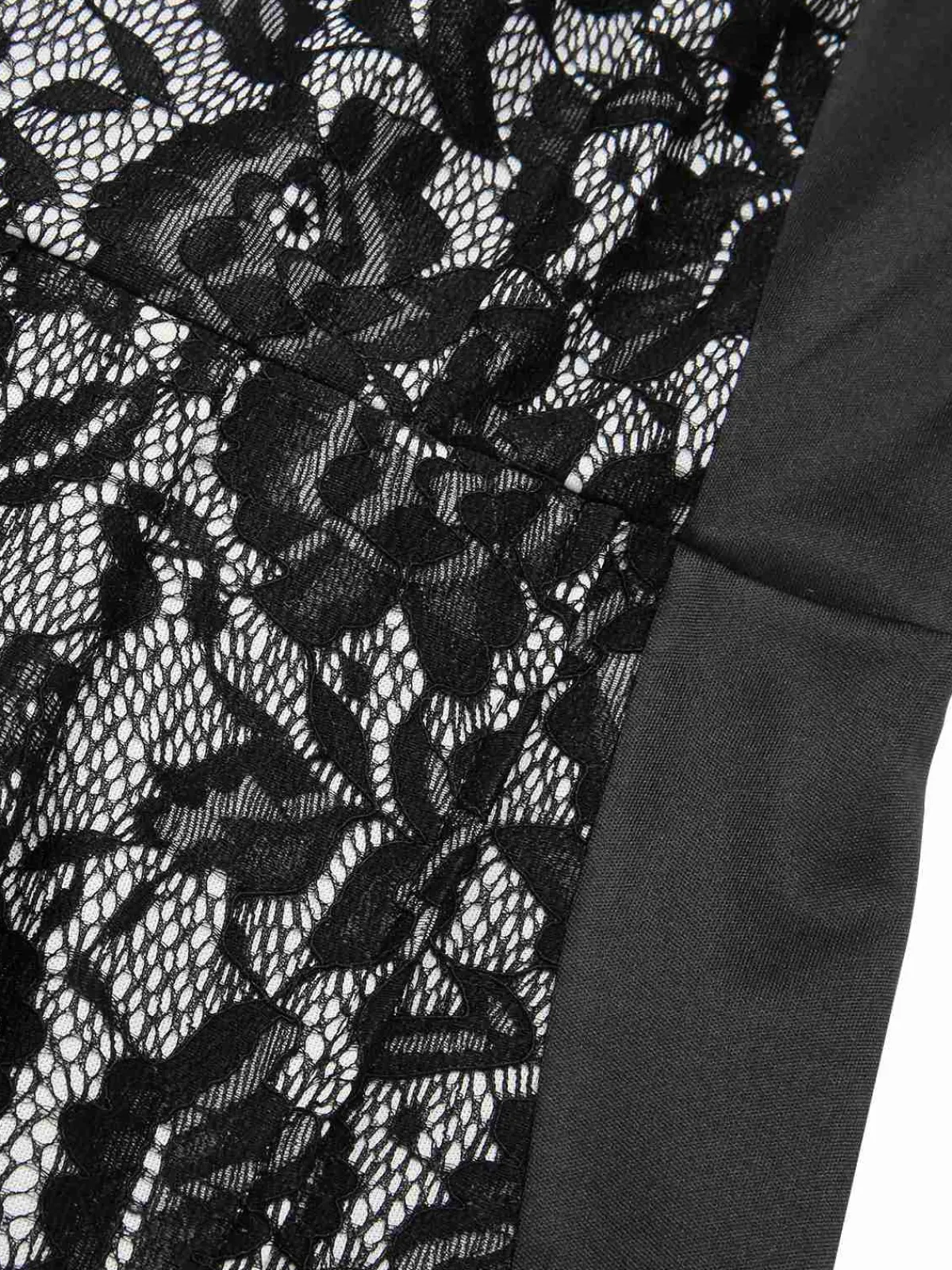 Online Retro Stage 1960s Floral Lace Slit Sleeveless Dress Black
