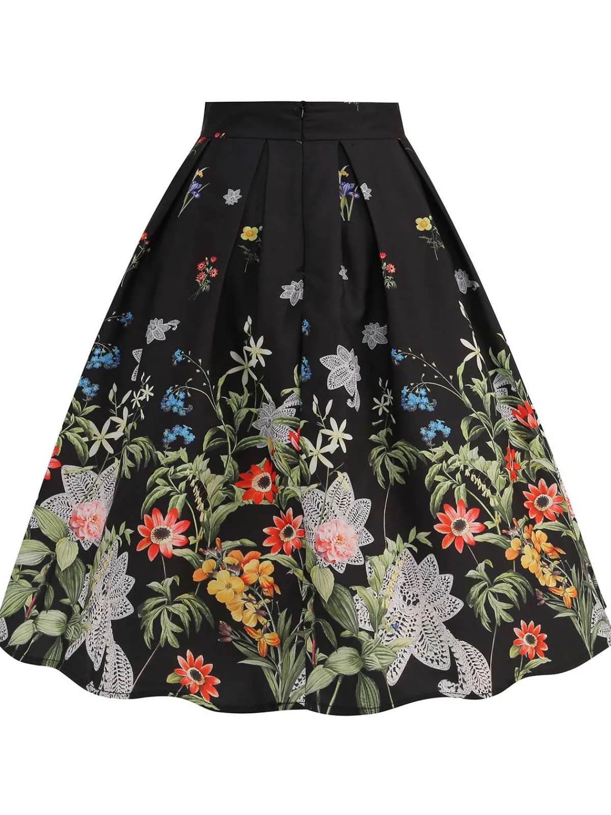 Best Retro Stage 1950s Floral Pleated Swing Skirt Black