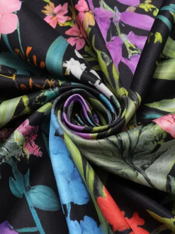Discount Retro Stage Black 1940s Floral Shirt Neck Belt Dress