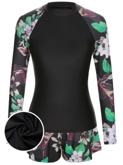 Online Retro Stage 1960s Floral Swimsuit Set Black