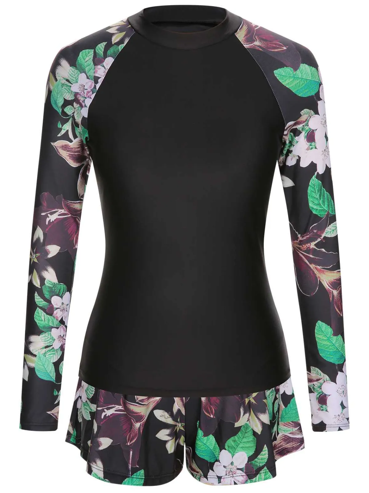 Online Retro Stage 1960s Floral Swimsuit Set Black