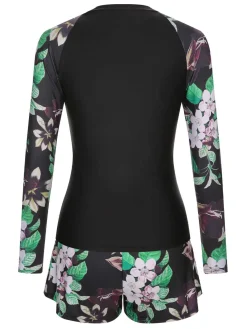Online Retro Stage 1960s Floral Swimsuit Set Black