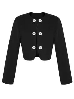 New Retro Stage 1950s Fragrant Short Button Jacket Black