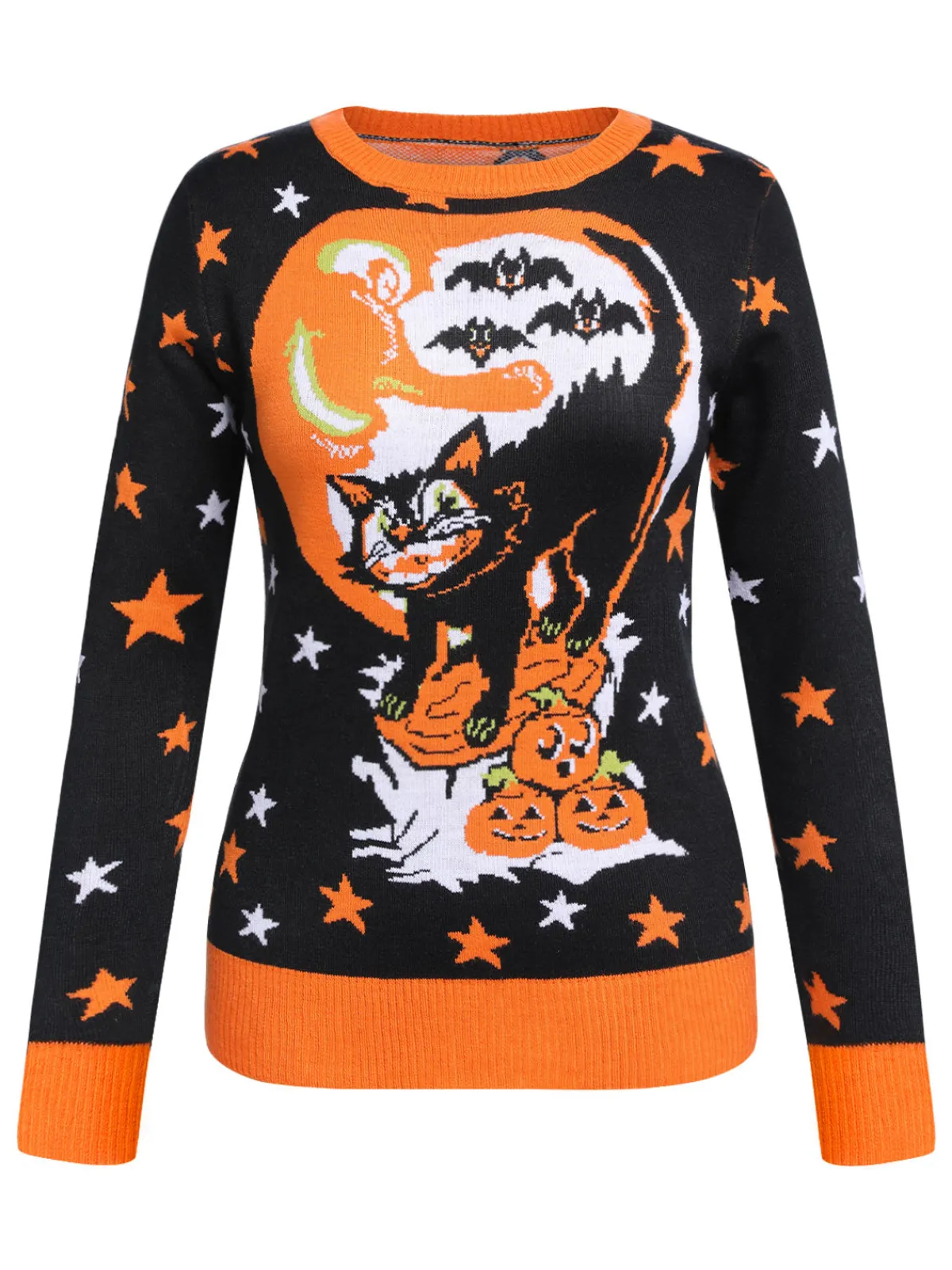 Outlet Retro Stage 1950s Funny Halloween Cat Sweater Black