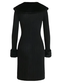 Fashion Retro Stage 1960s Fur Collar Cuffs Coat Black