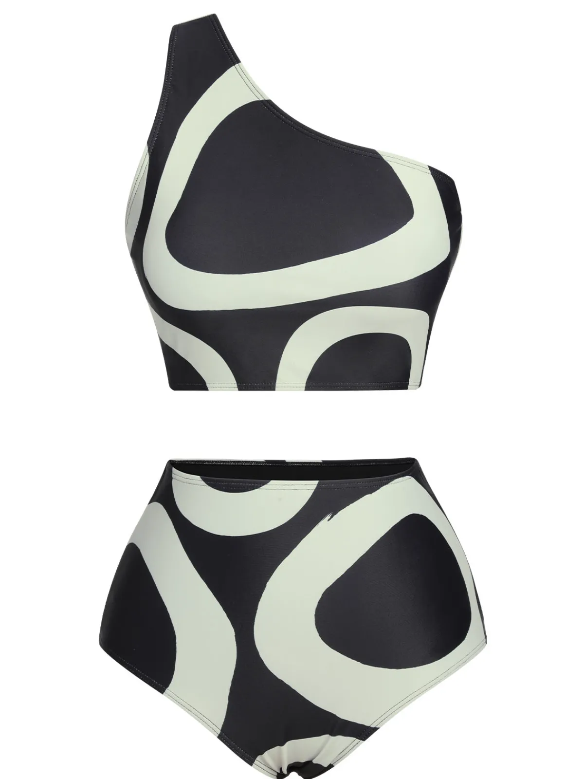 Sale Retro Stage 1950s Geometric One-Shoulder Swimsuit Black