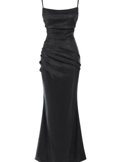 Fashion Retro Stage 1920s Glitter Floor-Length Straps Dress Black