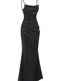Fashion Retro Stage 1920s Glitter Floor-Length Straps Dress Black