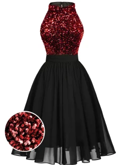 Fashion Retro Stage Black 1950s Gold Glitter Patchwork Dress