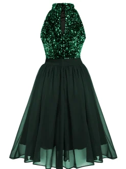 Fashion Retro Stage Black 1950s Gold Glitter Patchwork Dress