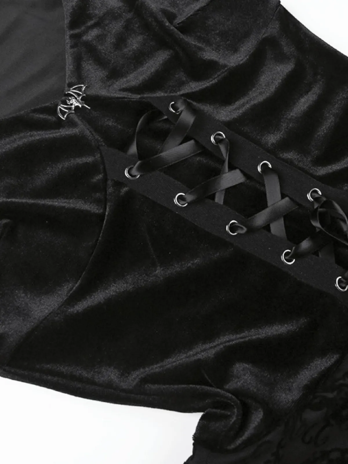 Online Retro Stage 1960s Gothic Flocked Dress Black