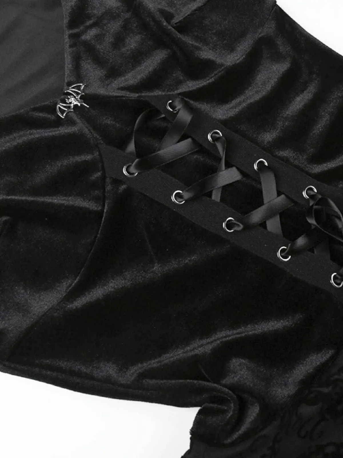 Online Retro Stage 1960s Gothic Flocked Dress Black