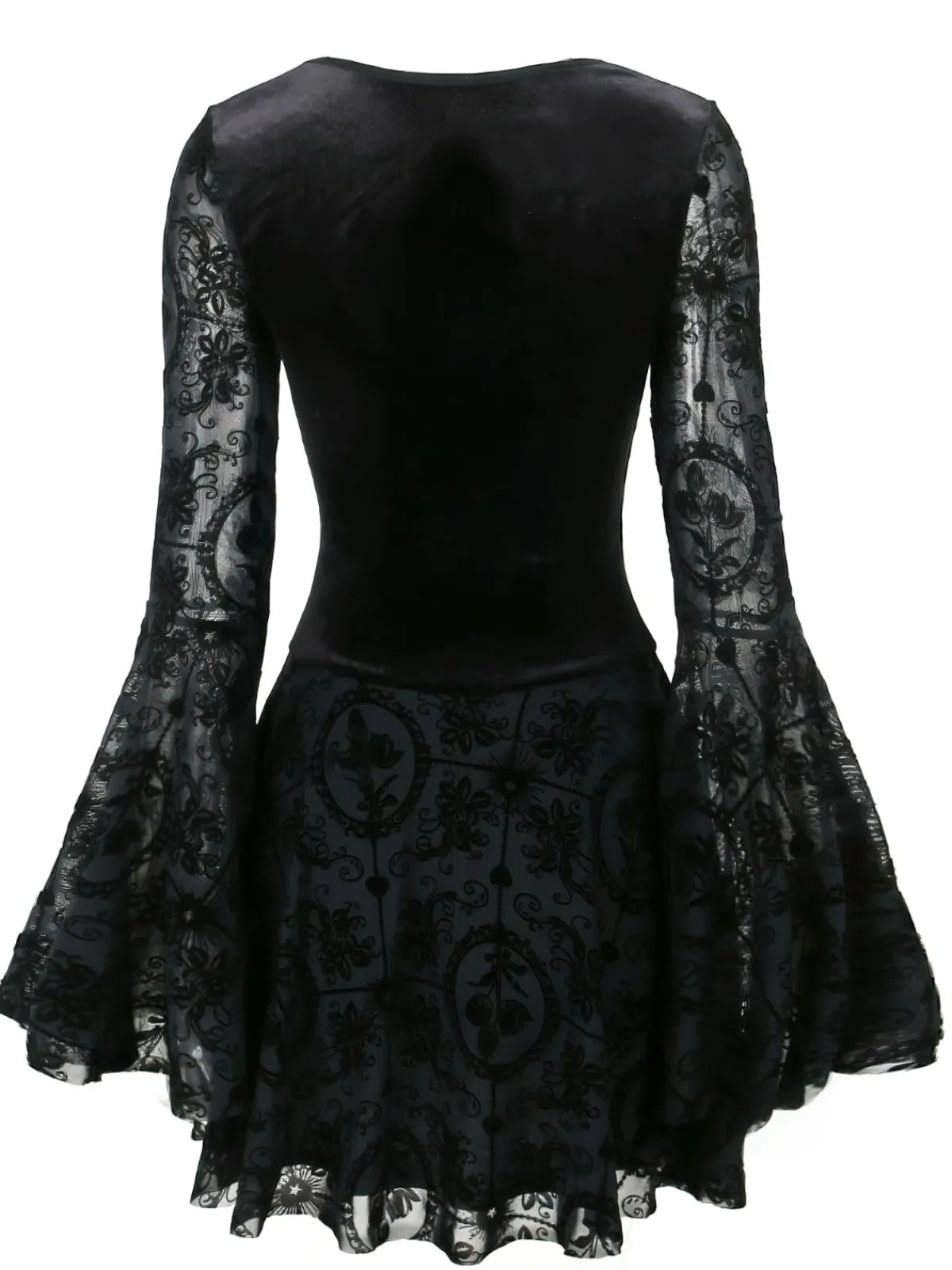 Online Retro Stage 1960s Gothic Flocked Dress Black