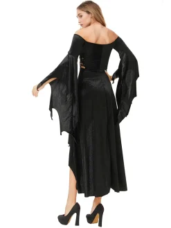 Online Retro Stage 1980s Gothic Hollow Out Flare Sleeves Dress Black