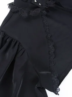 Online Retro Stage 1980s Gothic Lace Stand Collar Top Black