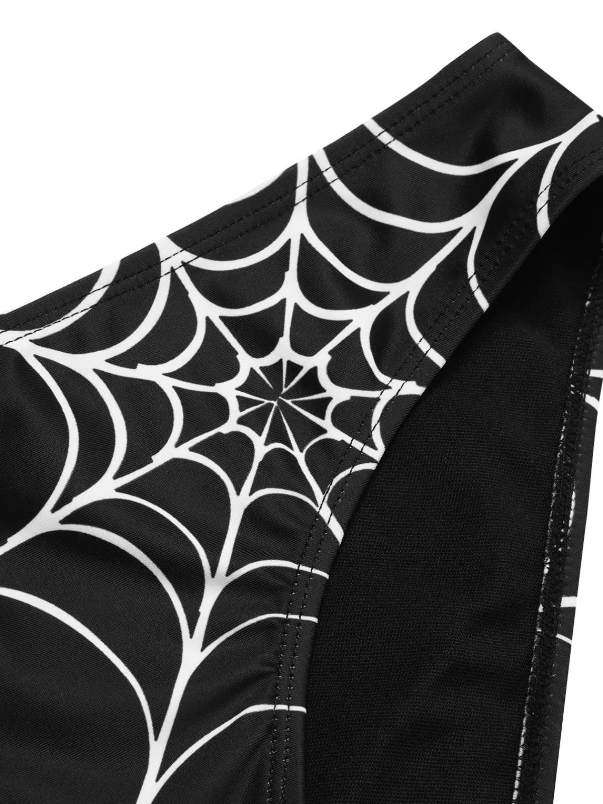 Online Retro Stage 1980s Gothic Spider Web Rivets Bikini Set Black