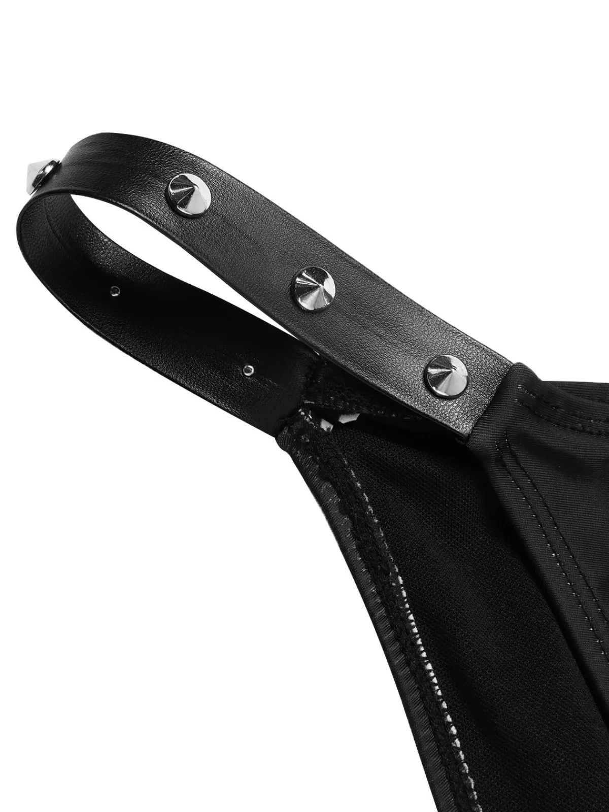 Online Retro Stage 1980s Gothic Spider Web Rivets Bikini Set Black