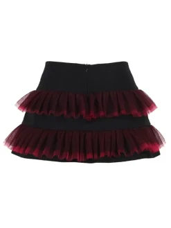 Sale Retro Stage 1980s Gothic Steampunk Mesh Ruffles Mini Skirt Black