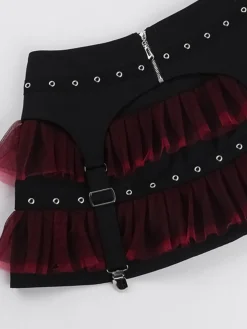 Sale Retro Stage 1980s Gothic Steampunk Mesh Ruffles Mini Skirt Black
