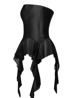 Best Retro Stage 1980s Gothic Strapless Lace Corset Top Black