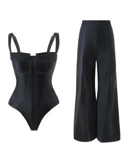 Sale Retro Stage 1940s Gothic Straps Pants Black
