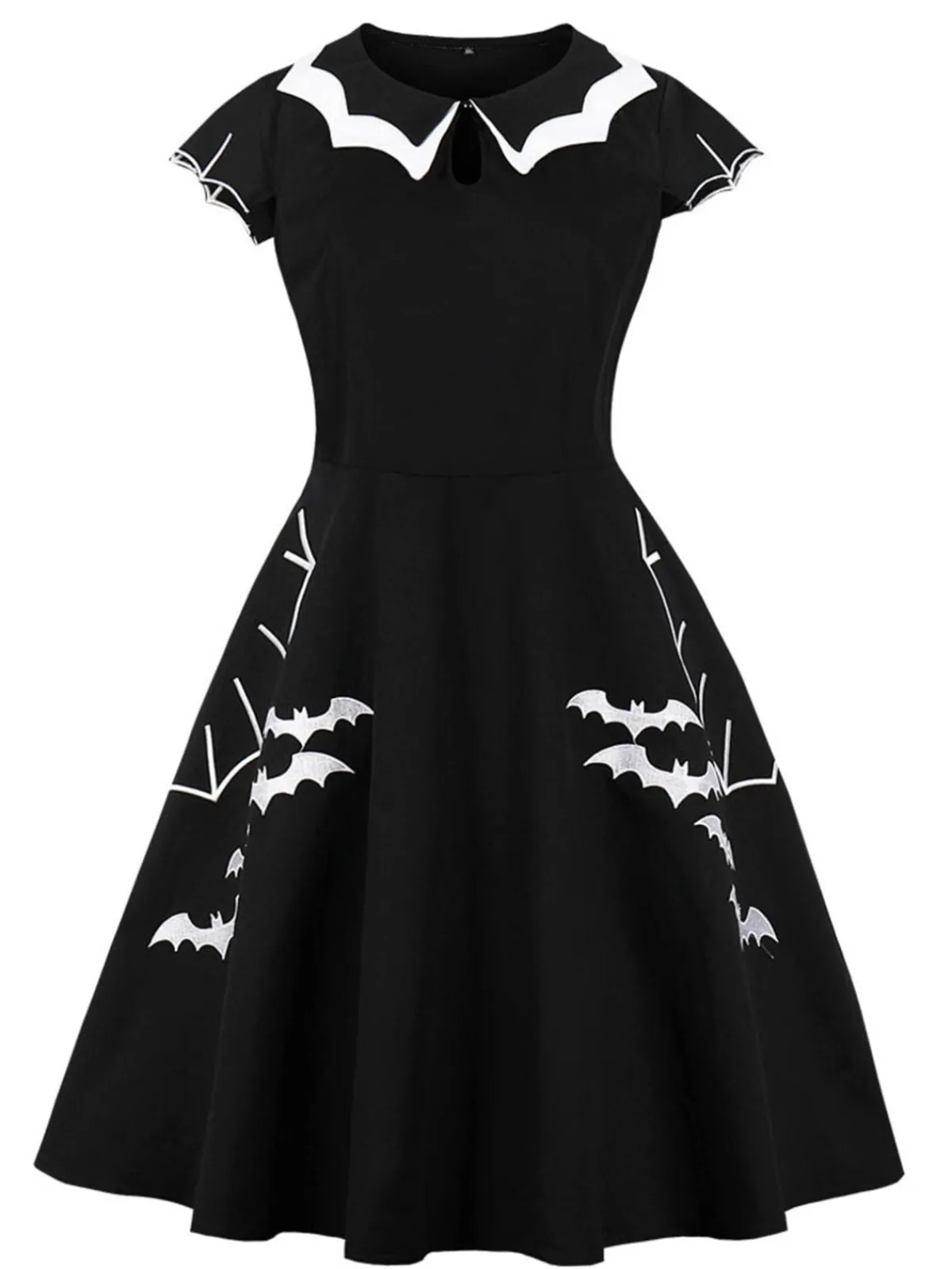Fashion Retro Stage 1950s Halloween Bat Collar Embroidered Dress Black
