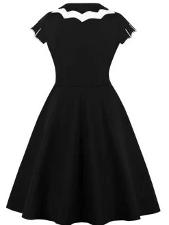 Fashion Retro Stage 1950s Halloween Bat Collar Embroidered Dress Black