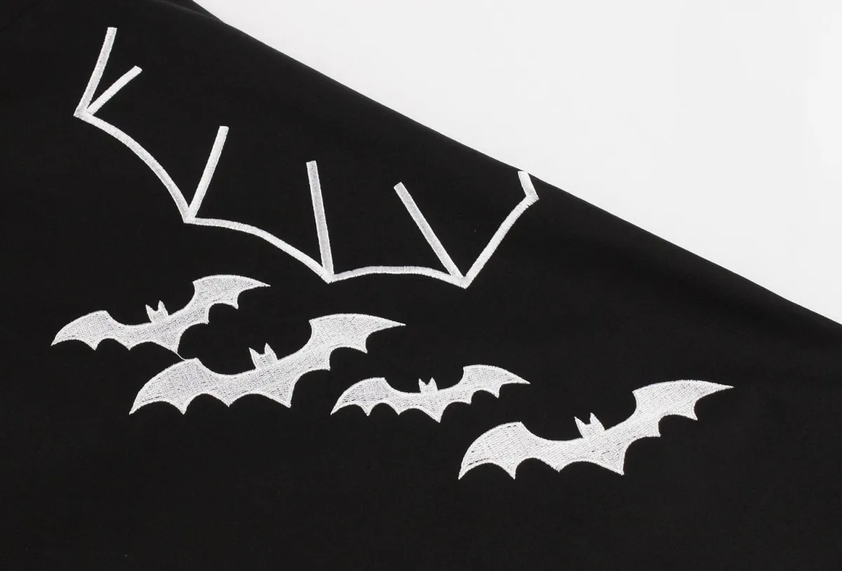 Fashion Retro Stage 1950s Halloween Bat Collar Embroidered Dress Black