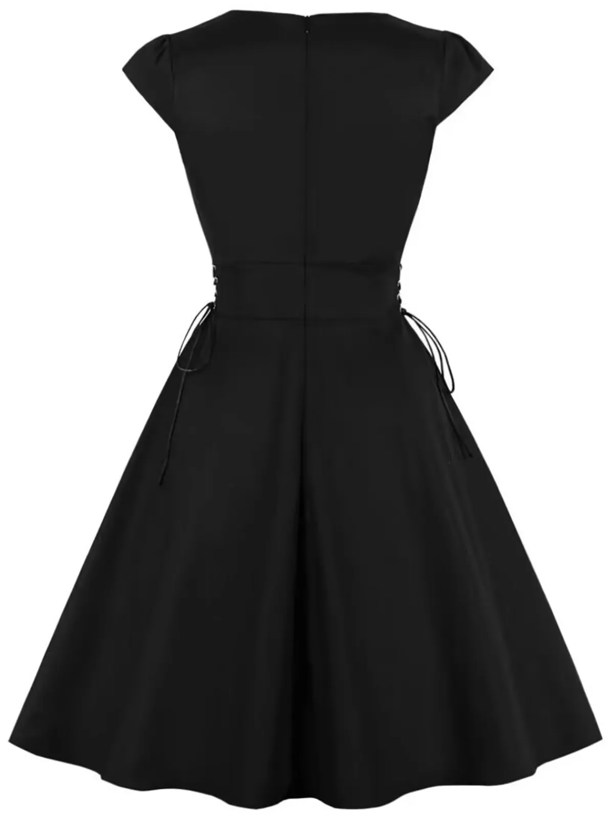 New Retro Stage 1950s Halloween Bat Lace-Up Dress Black