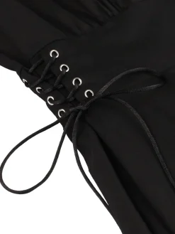 New Retro Stage 1950s Halloween Bat Lace-Up Dress Black
